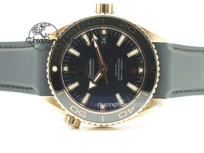 0108 Bright Planet Ocean Professional Rose Gold Liquid Metal V6F 45mm on Black Rubber Strap A 8287